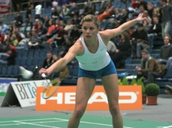 Carola Bott during badminton play.