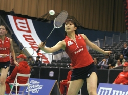 Reiko Shiota and and partner Kumiko Ogura at the Swiss Open.